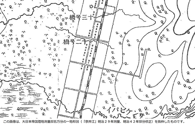 大日本帝国陸地測量部五万分の一地形図（『奈井江』明治29年測量、明治42年部分修正）